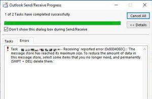 tăng size limit PST OST Outlook